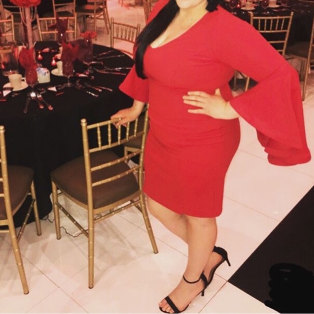 Fashion Nova red fluted sleeve dress 1X